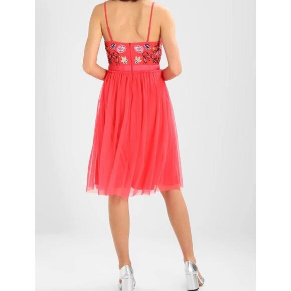 French Connection Geona Strappy Tulle Dress Sz 4/S Red Multi Floral Embroidered - Picture 12 of 12
